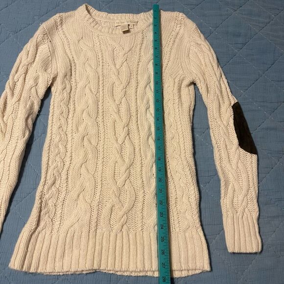 The Territory Ahead Women’s Cable Knit Sweater Cream Ivory w/ Elbow Patches Size - Picture 2 of 5